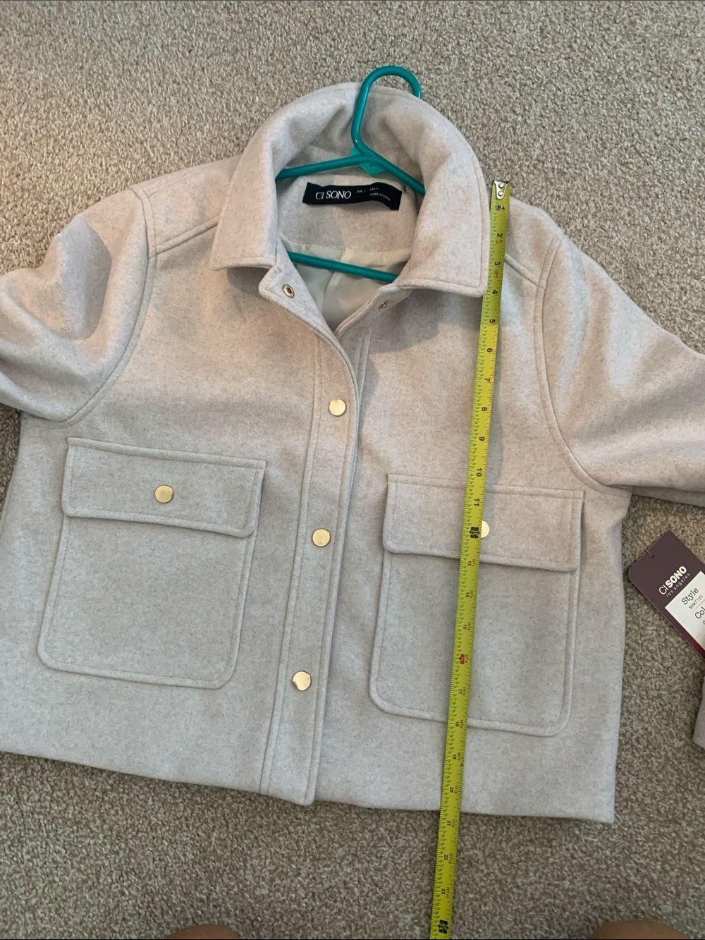 Ci Sono Cream Wool Blend  Utility Jacket with Gold Buttons - Picture 8 of 9